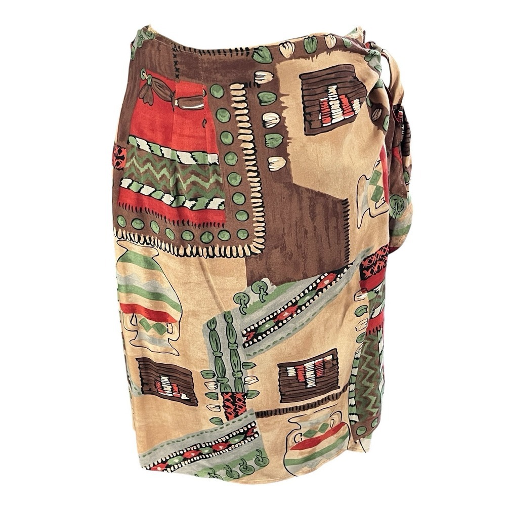 Vintage JW Studio Sz 12 Wrap Mini Skirt Southwestern Tribal Print Boho Festival
